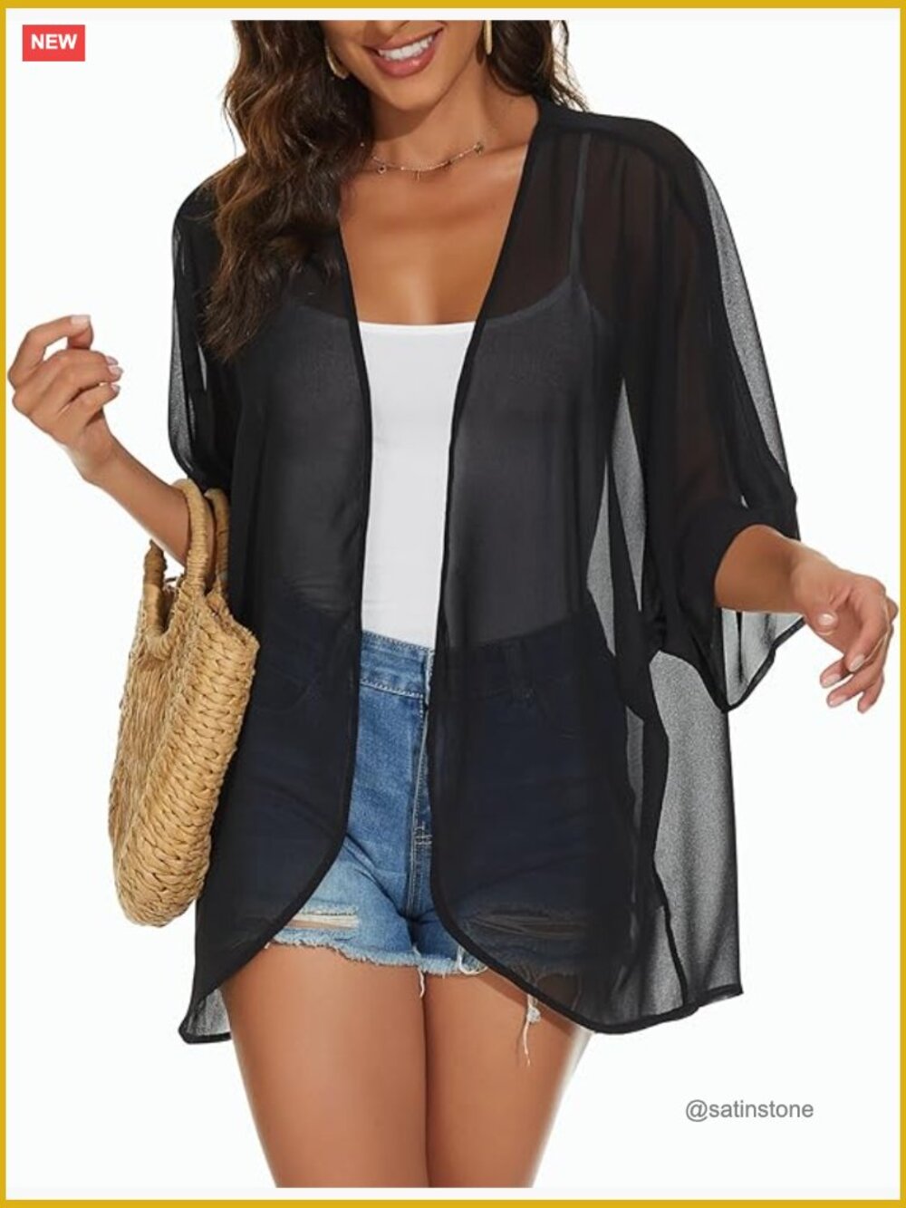 Flowy Kimono Cardigan Beach Cover Up Puff Sleeve Loose Summer Top